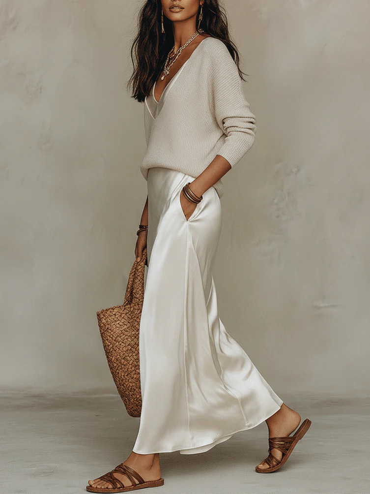 Elegante Vestido Maxi de Satén - Fly Line reseña y precio